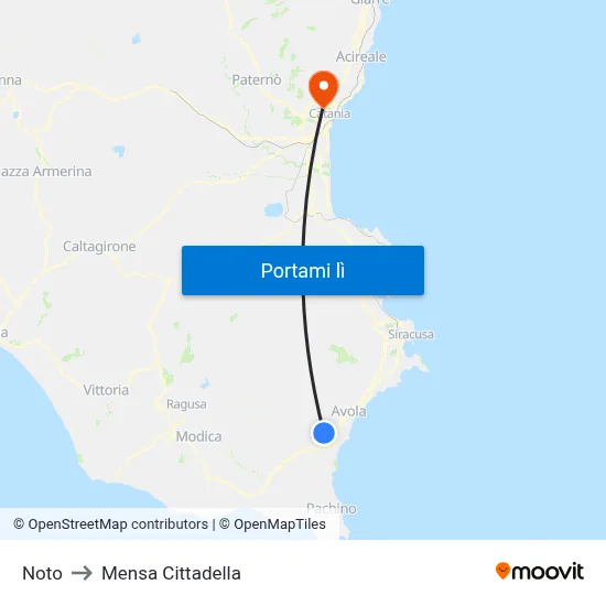 Noto to Mensa Cittadella map
