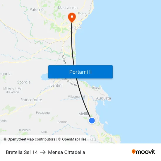 Bretella Ss114 to Mensa Cittadella map