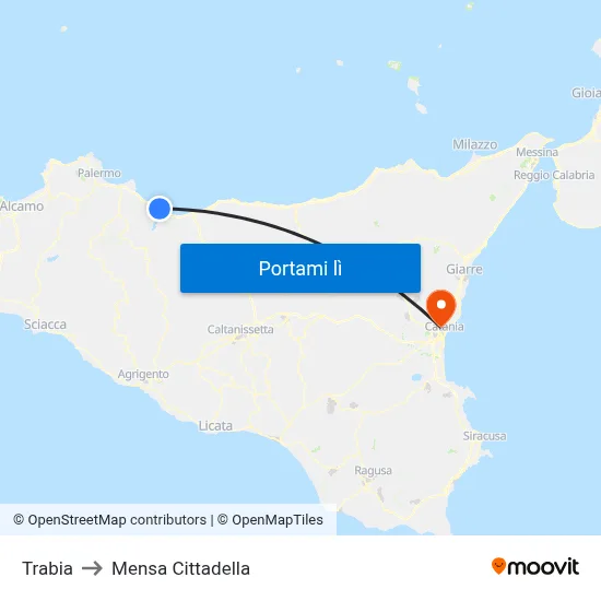 Trabia to Mensa Cittadella map