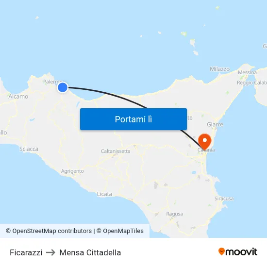 Ficarazzi to Mensa Cittadella map