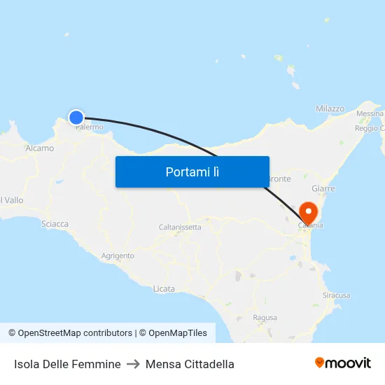 Isola Delle Femmine to Mensa Cittadella map