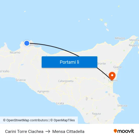 Carini Torre Ciachea to Mensa Cittadella map