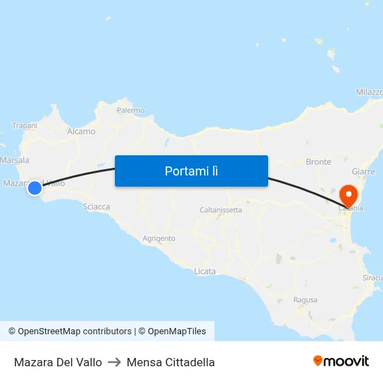 Mazara Del Vallo to Mensa Cittadella map