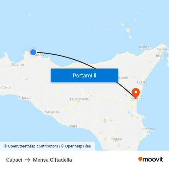 Capaci to Mensa Cittadella map