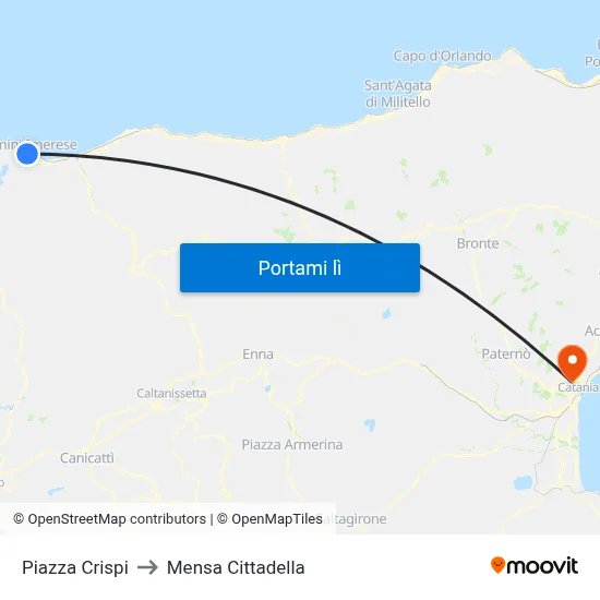 Piazza Crispi to Mensa Cittadella map