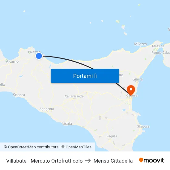 Villabate - Mercato Ortofrutticolo to Mensa Cittadella map