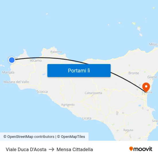 Viale Duca D'Aosta to Mensa Cittadella map