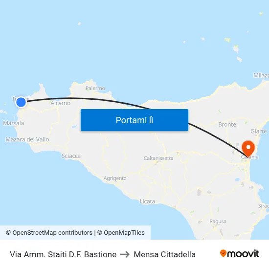Via Amm. Staiti D.F. Bastione to Mensa Cittadella map