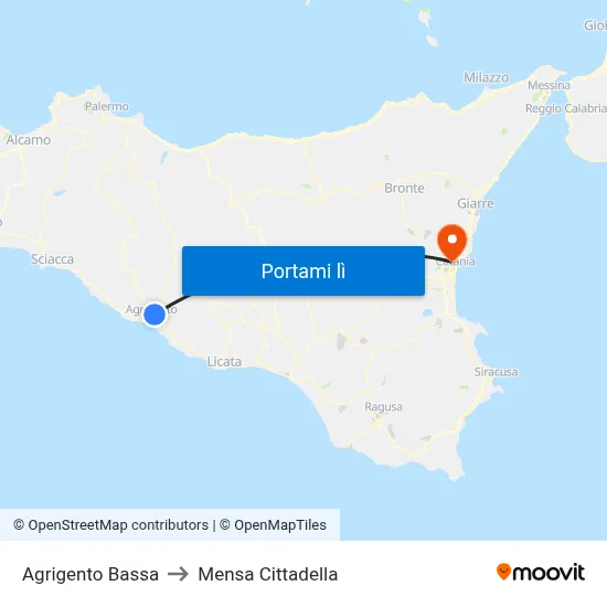 Agrigento Bassa to Mensa Cittadella map