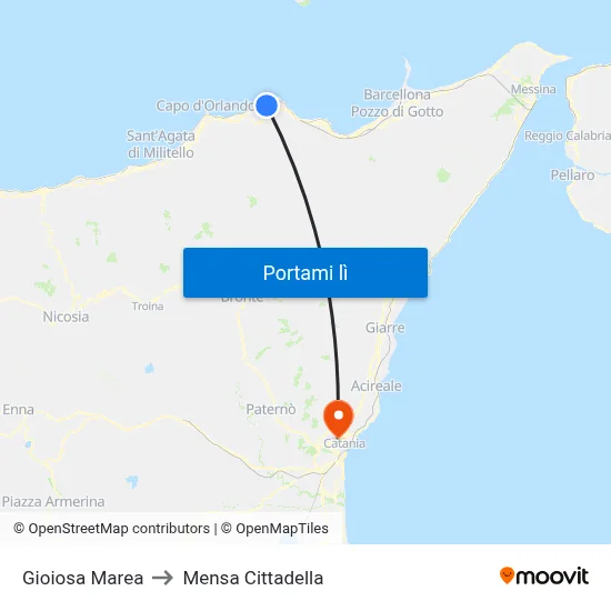 Gioiosa Marea to Mensa Cittadella map