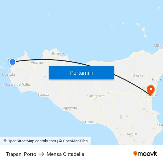 Trapani Porto to Mensa Cittadella map