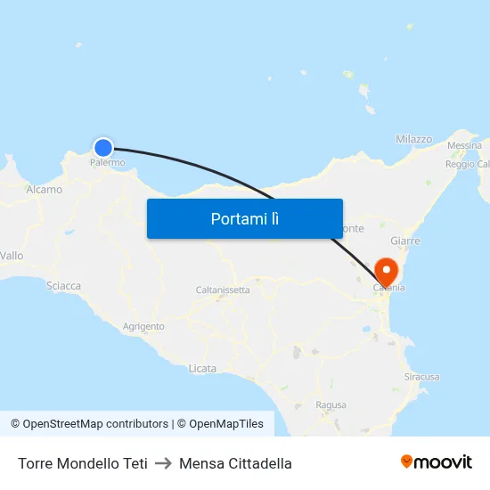 Torre Mondello Teti to Mensa Cittadella map