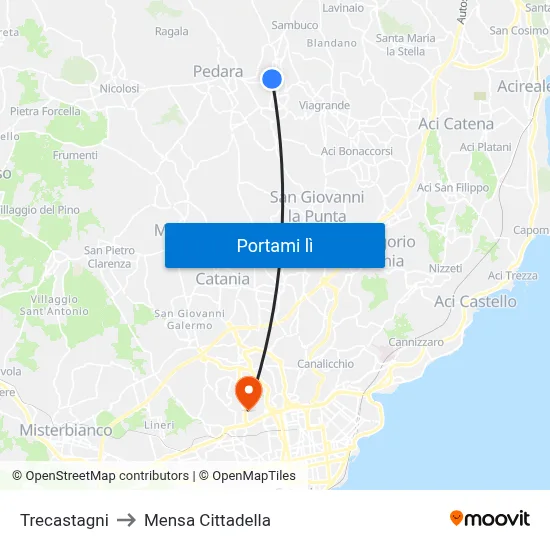 Trecastagni to Mensa Cittadella map
