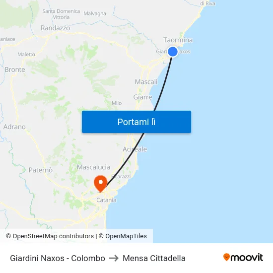 Giardini Naxos - Colombo to Mensa Cittadella map