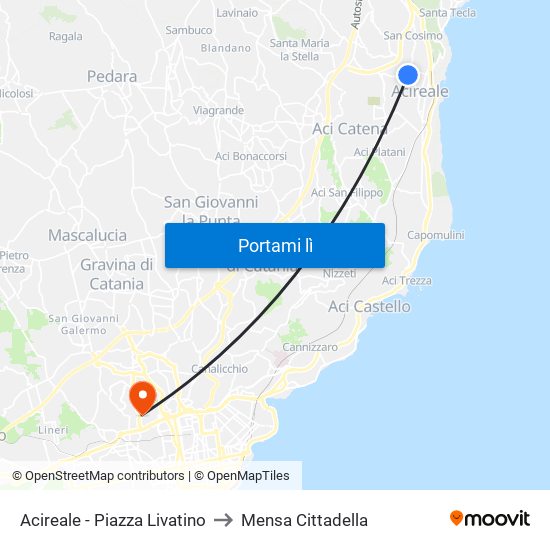 Acireale - Piazza Livatino to Mensa Cittadella map