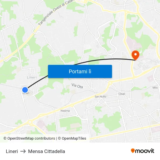 Lineri to Mensa Cittadella map