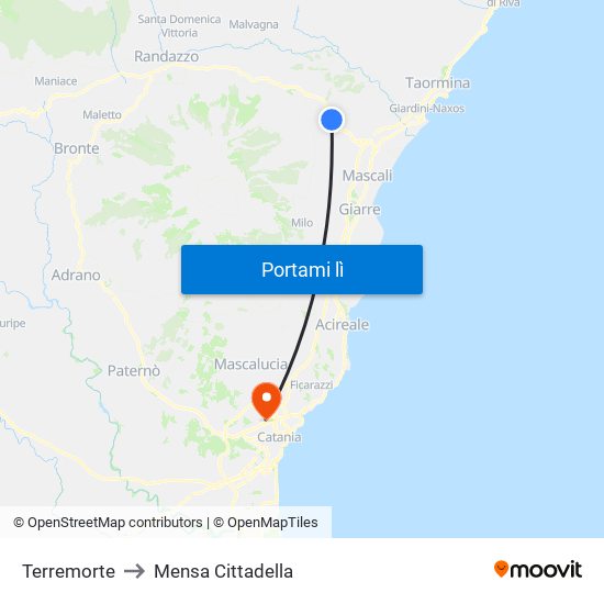 Terremorte to Mensa Cittadella map