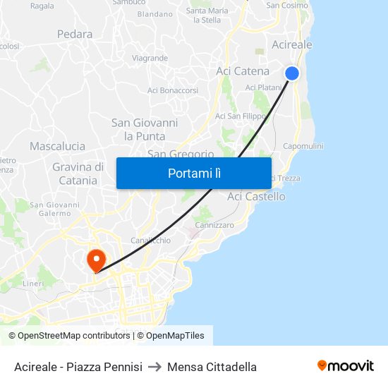 Acireale - Piazza Pennisi to Mensa Cittadella map