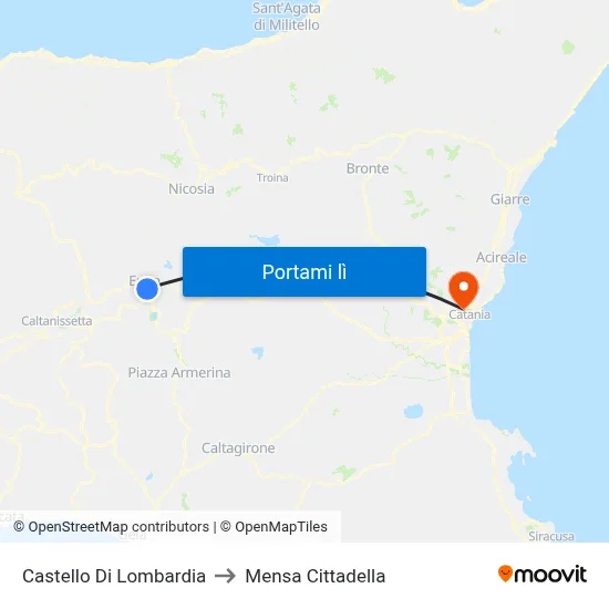 Castello Di Lombardia to Mensa Cittadella map