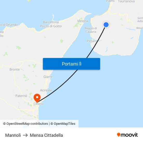 Mannoli to Mensa Cittadella map