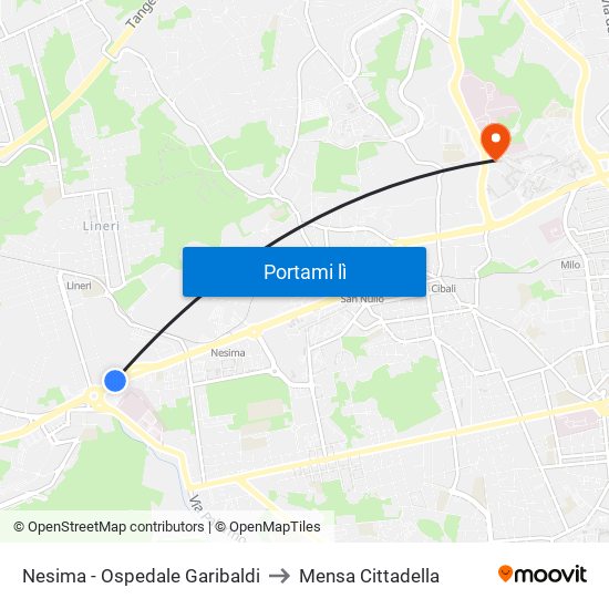 Nesima - Ospedale Garibaldi to Mensa Cittadella map