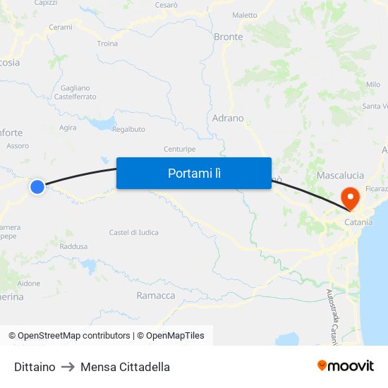 Dittaino to Mensa Cittadella map