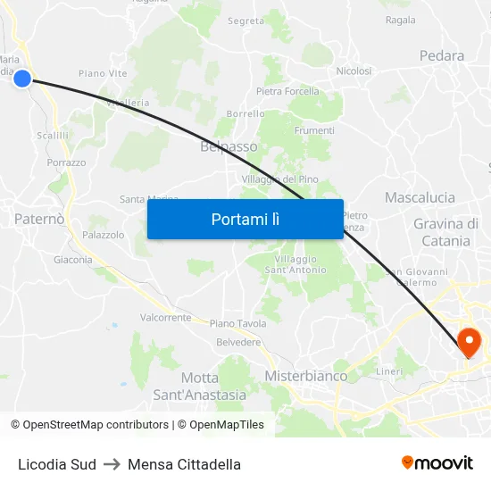 Licodia Sud to Mensa Cittadella map