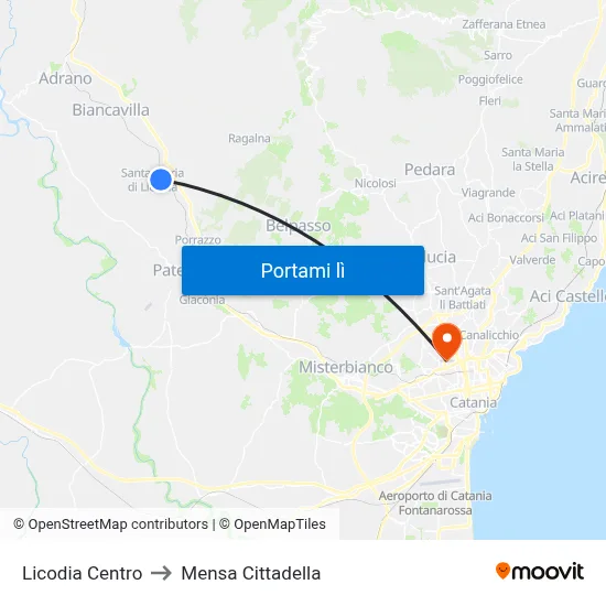Licodia Centro to Mensa Cittadella map