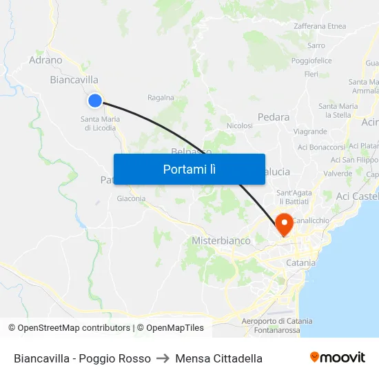 Biancavilla - Poggio Rosso to Mensa Cittadella map
