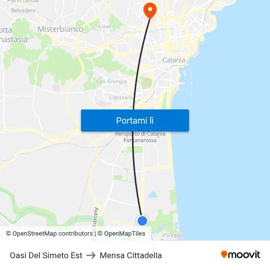 Oasi Del Simeto Est to Mensa Cittadella map