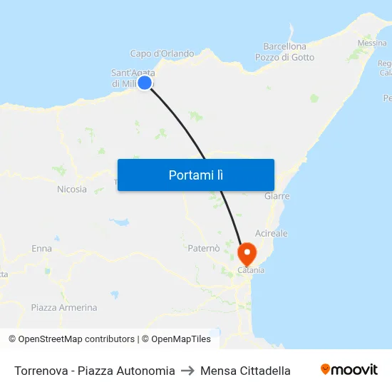 Torrenova - Piazza Autonomia to Mensa Cittadella map