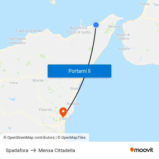 Spadafora to Mensa Cittadella map