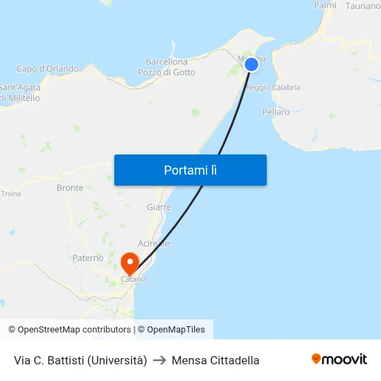 Via C. Battisti (Università) to Mensa Cittadella map