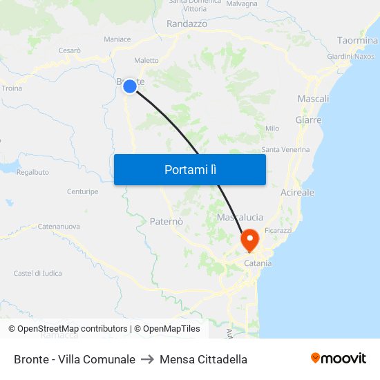 Bronte - Villa Comunale to Mensa Cittadella map