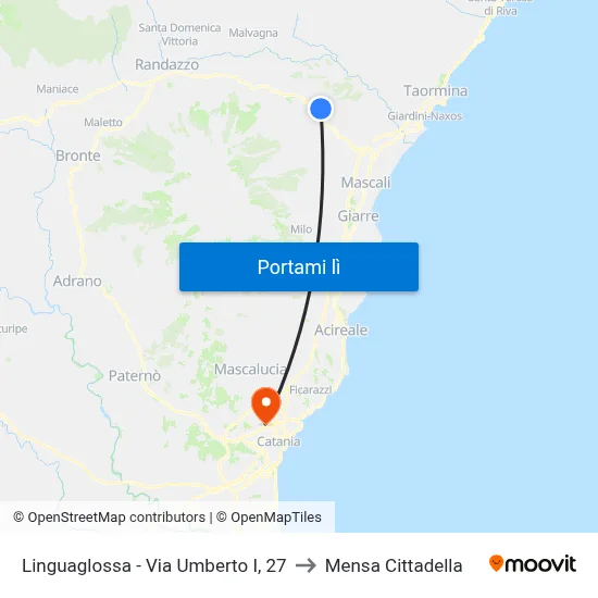Linguaglossa - Via Umberto I, 27 to Mensa Cittadella map