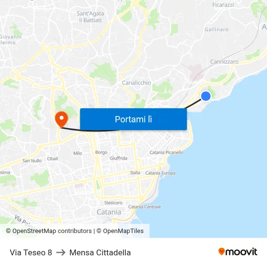 Via Teseo 8 to Mensa Cittadella map