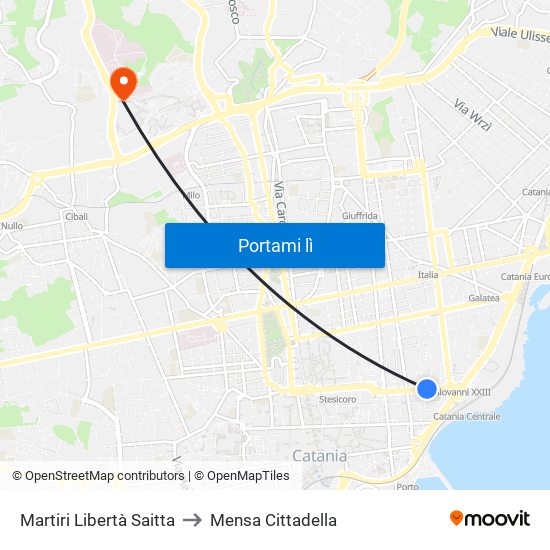Martiri Libertà Saitta to Mensa Cittadella map
