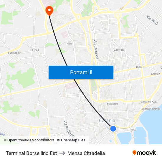 Terminal Borsellino Est to Mensa Cittadella map