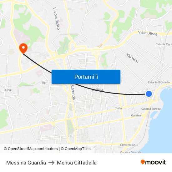Messina Guardia to Mensa Cittadella map