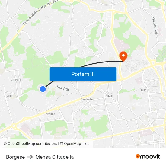 Borgese to Mensa Cittadella map