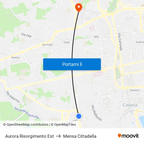 Aurora Risorgimento Est to Mensa Cittadella map