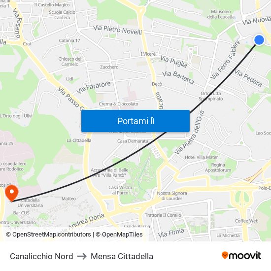 Canalicchio Nord to Mensa Cittadella map