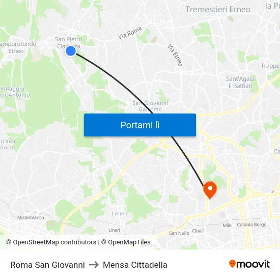 Roma San Giovanni to Mensa Cittadella map