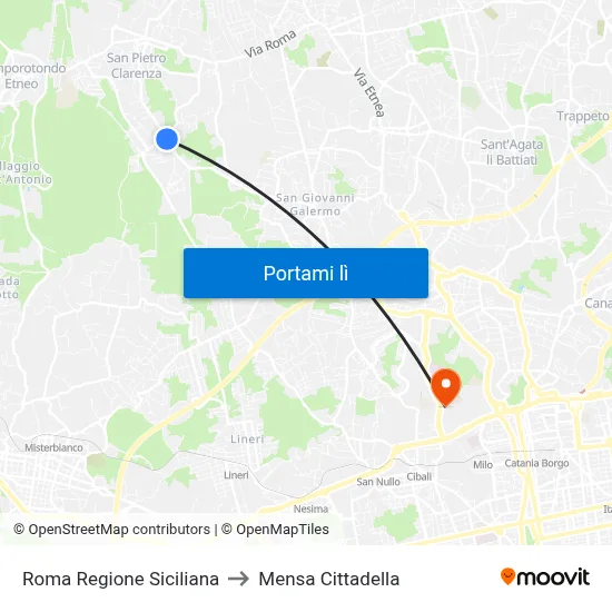 Roma Regione Siciliana to Mensa Cittadella map