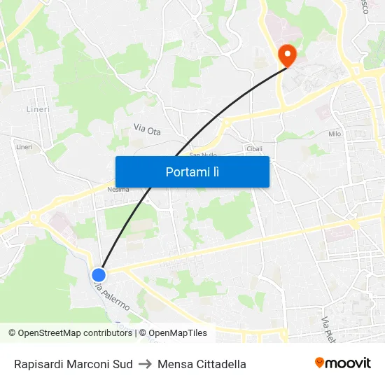 Rapisardi Marconi Sud to Mensa Cittadella map