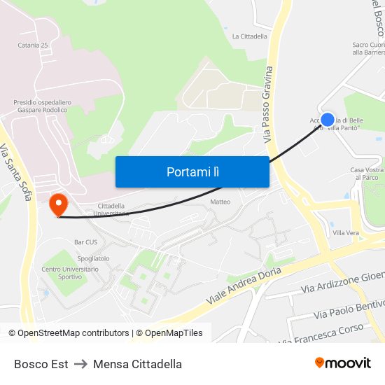 Bosco Est to Mensa Cittadella map