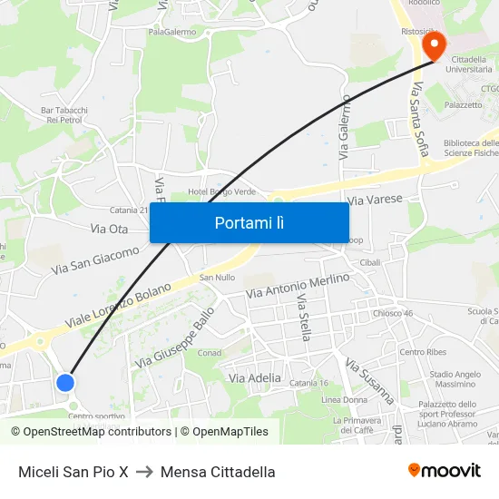 Miceli San Pio X to Mensa Cittadella map
