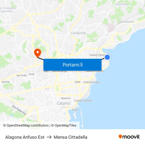 Alagona Anfuso Est to Mensa Cittadella map
