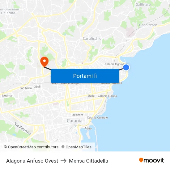 Alagona Anfuso Ovest to Mensa Cittadella map