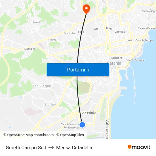 Goretti Campo Sud to Mensa Cittadella map